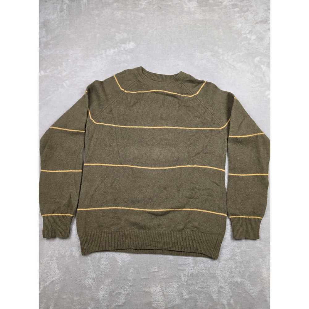 Fink Clothing Sweater Mens XL Fit L Green Striped Lambswool Blend Raglan Sleeve